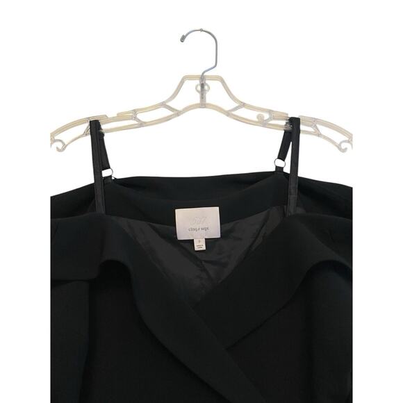 Cinq a Sept Simona Tailored Mini Dress Size 0 Black Off Shoulder Ruched Sleeves - Picture 4 of 9